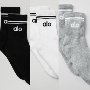 Alo Yoga Half-Crew Throwback Sock 3-Pack Black/White/Grey Size M NWT Authentic